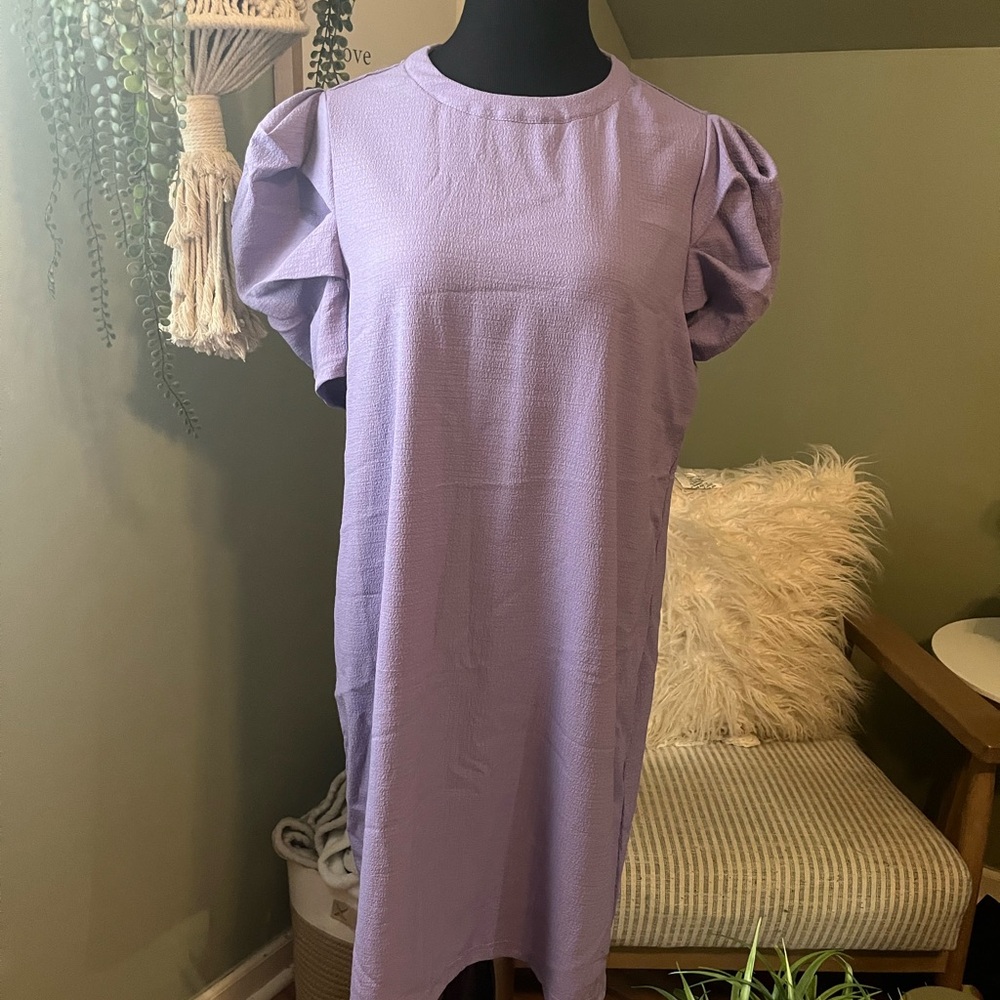 Elegant Lavender Puff Sleeve Dress